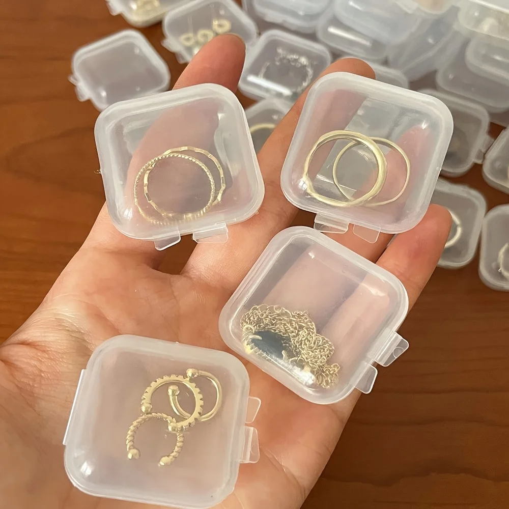 Scatole portaoggetti per gioielli in plastica trasparente con coperchi, mini contenitori quadrati per perline, orecchini, piccola organizzazione artigianale