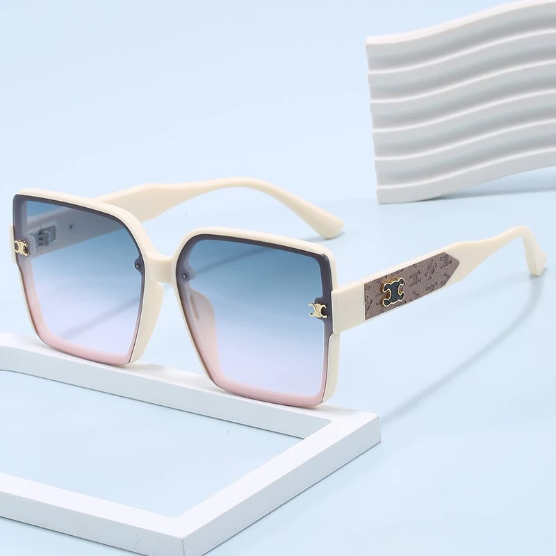 2025 Новые модные квадратные солнцезащитные очки — большая оправа с кожаным дизайном ног, женские трендовые солнцезащитные очки с защитой UV400