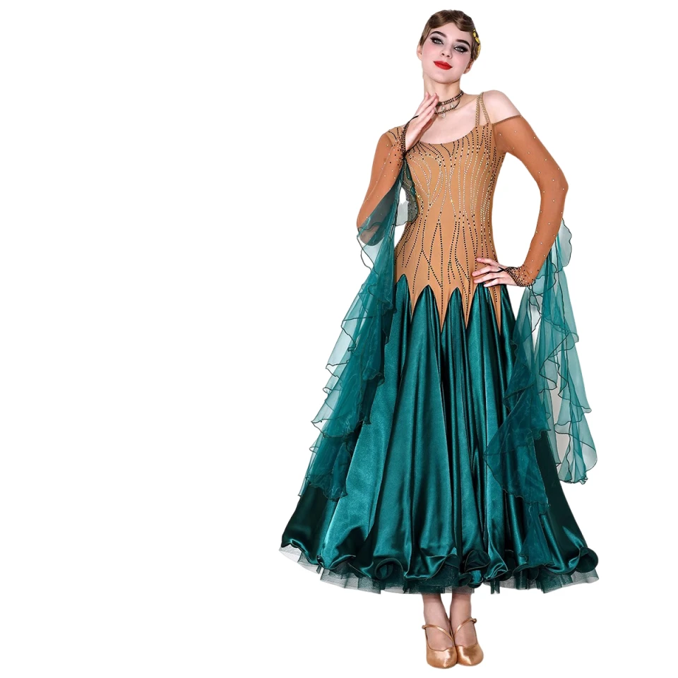 Moderne Dansjurk Voor Vrouwen Lange Mouwen Rumba Ballroom Wals Prestaties Competitie Kleding Rok Sociale Dansjurken