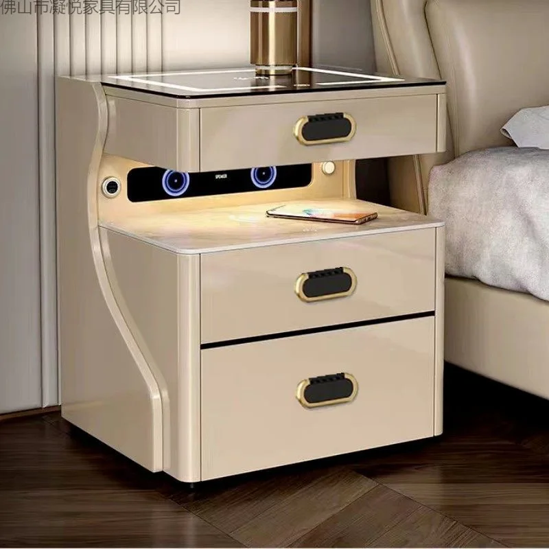 Smart bedside table safe integrated wireless charging fingerprint lock bluetooth bedside table safe factory