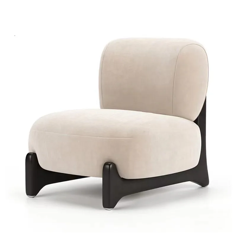 

Nordic solid wood fabric wabi wind sofa chair balcony living room homestay special-shaped leisure lazy lamb wool single chair