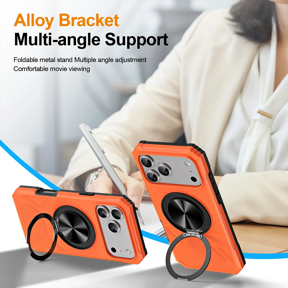 Phone Case For For Apple iPhone 18 17Air 16 15 14 13 Pro Max Plus Shockproof 360°Rotatable Alloy Ring Kickstand Protective Cover
