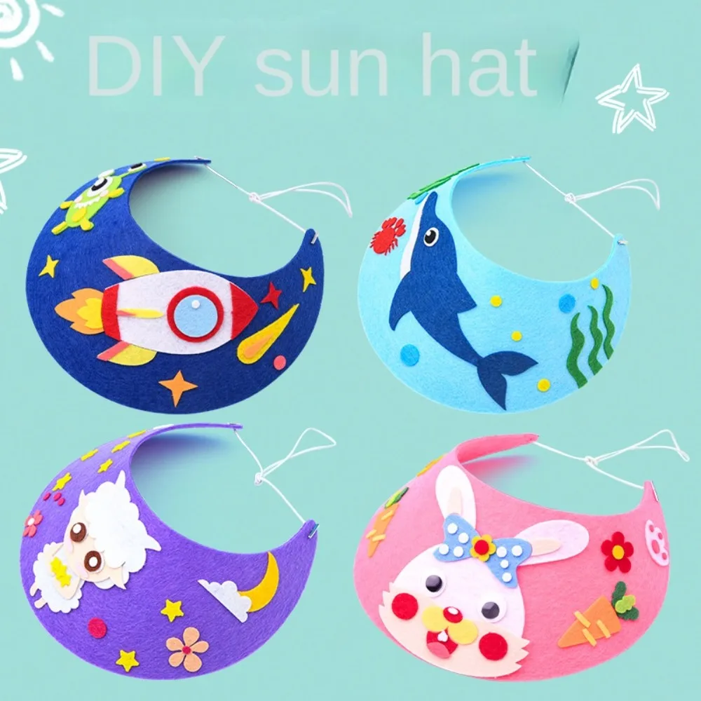 Artesanías para niños, juguete artesanal de tela no tejida, sombrero para el sol, juguete DIY para niños con cuerda, paquete de Material colorido para guardería