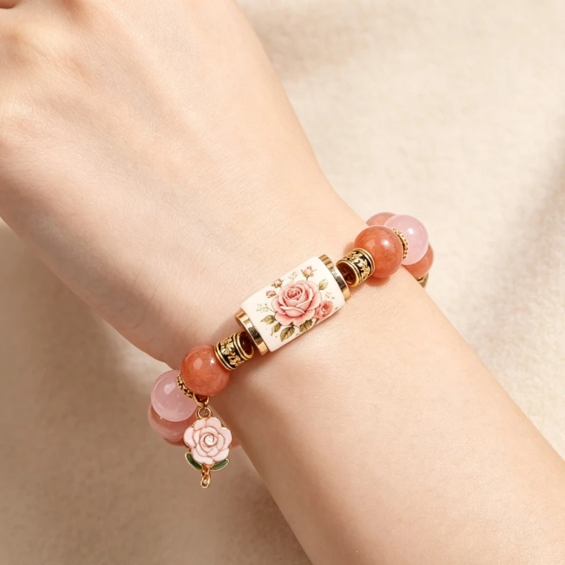 195C Birth Flower Bracelet Gift Box Beaded Stretch Bracelet Jewelry with Floral Centerpiece for Sentimental Birthday Giving