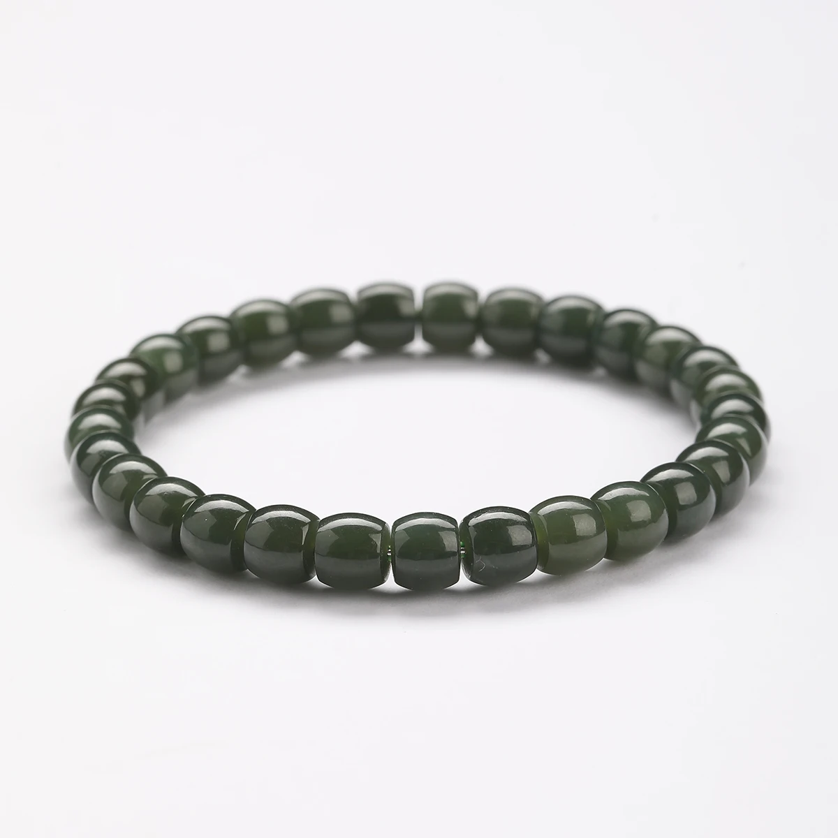 1 Pc Natural Dark Green Hetian Nephrite Jade Bracelet Straight Cut Cylinder Beads Stretch Jewelry Women Men Chakra Bracelets