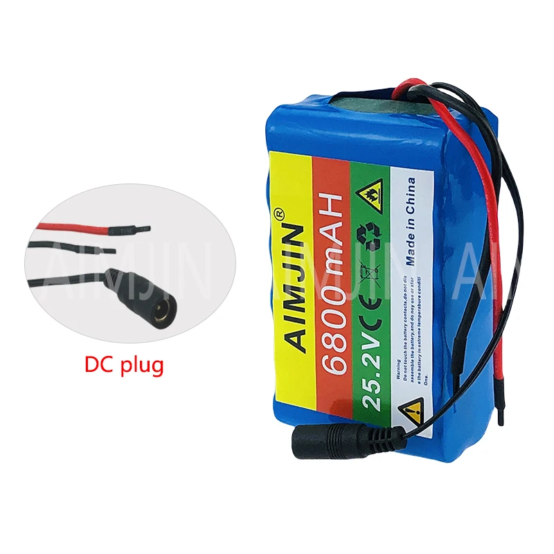 25.2V 24V 6S2P 68000mAh 18650 Lithium Battery Pack 24V with BMS for Electric Bicycle Moped  + 2A charger