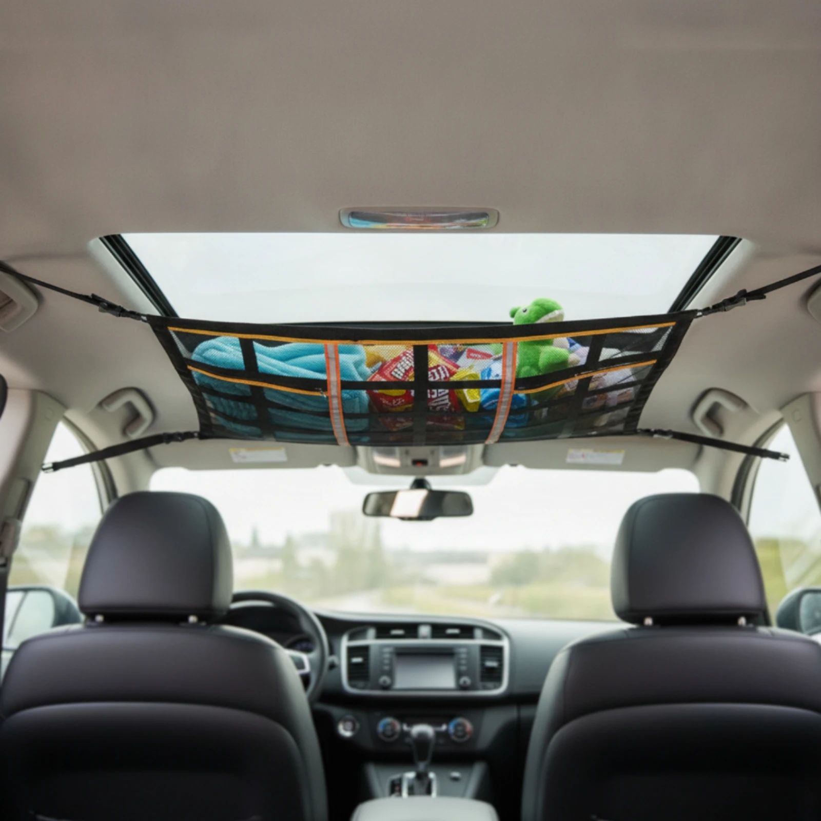 Car Ceiling Cargo Net Hanging Car Roof Storage Organizer Cargo Net with Straps Space-Saving Overhead Storage Organizer