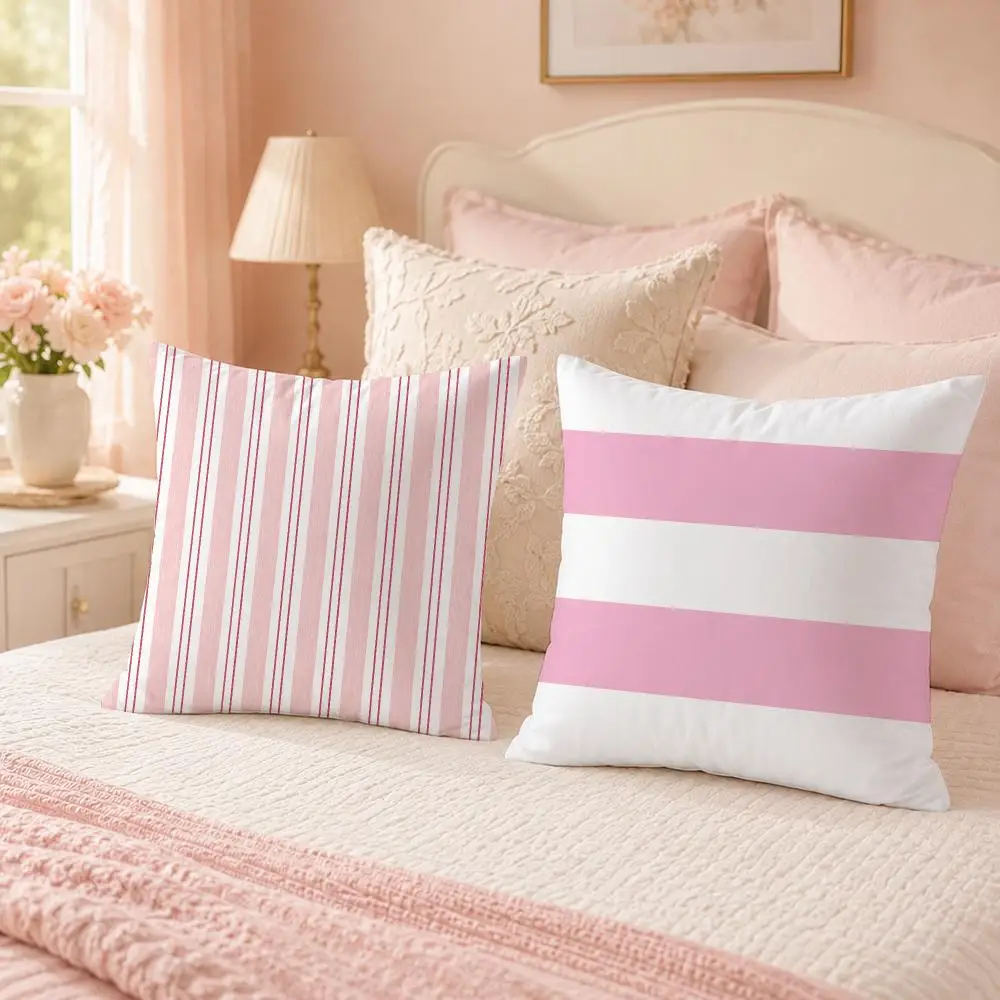 Pink-tone Plaid Stripe Geometric Pattern Cushion Cover Custom Plush Pillow Cover Soft Cloud Comfort for Sofa Bed Couch