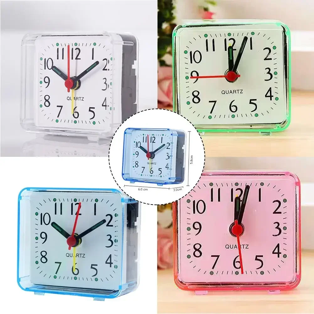 Table Clock Square Alarm Clock Small Alarm Electronic Bed Compact Travel Clock Quartz For Child Students Desk Alarm