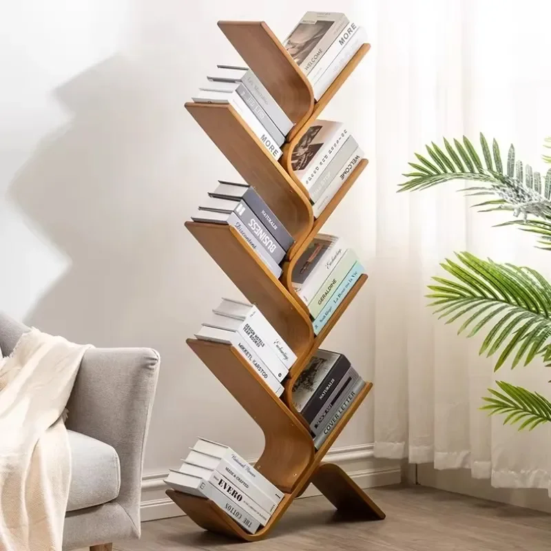 Creative Tree Shaped Small Bookshelf Simple Wood Storage Rack for Living Room Home Decor