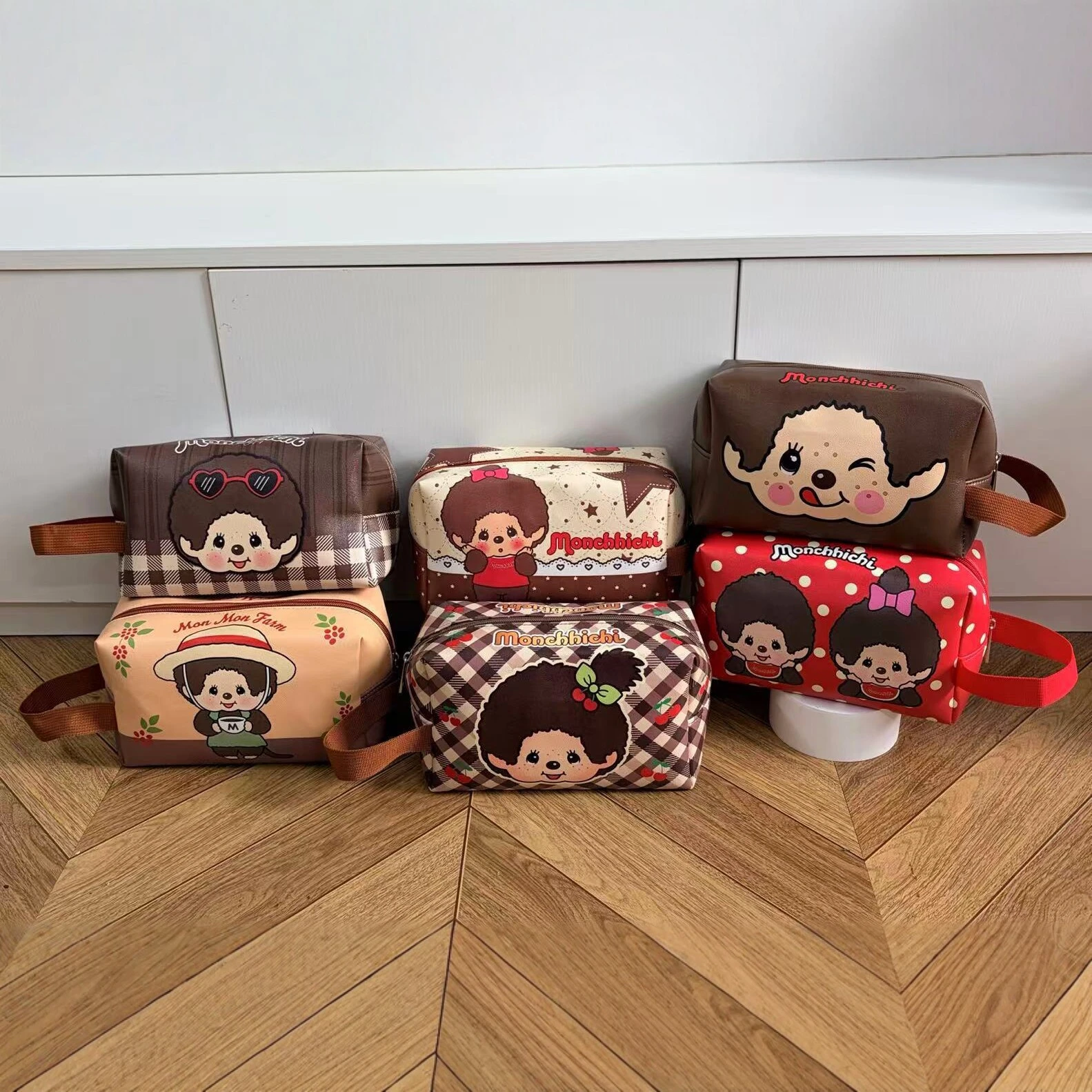 Cute Cartoon Square Cosmetic Bag Double Sided Print Portable Hand Strap Kawaii Makeup Pouch Travel Storage Organizer Bag