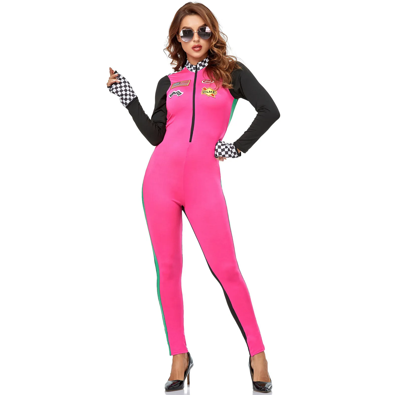 Women Speed Race Car Driver Sexy Bodysuit Halloween Jumpsuit Long Sleeves Car Game Racer Girl Cheerleaders Carnival Uniform