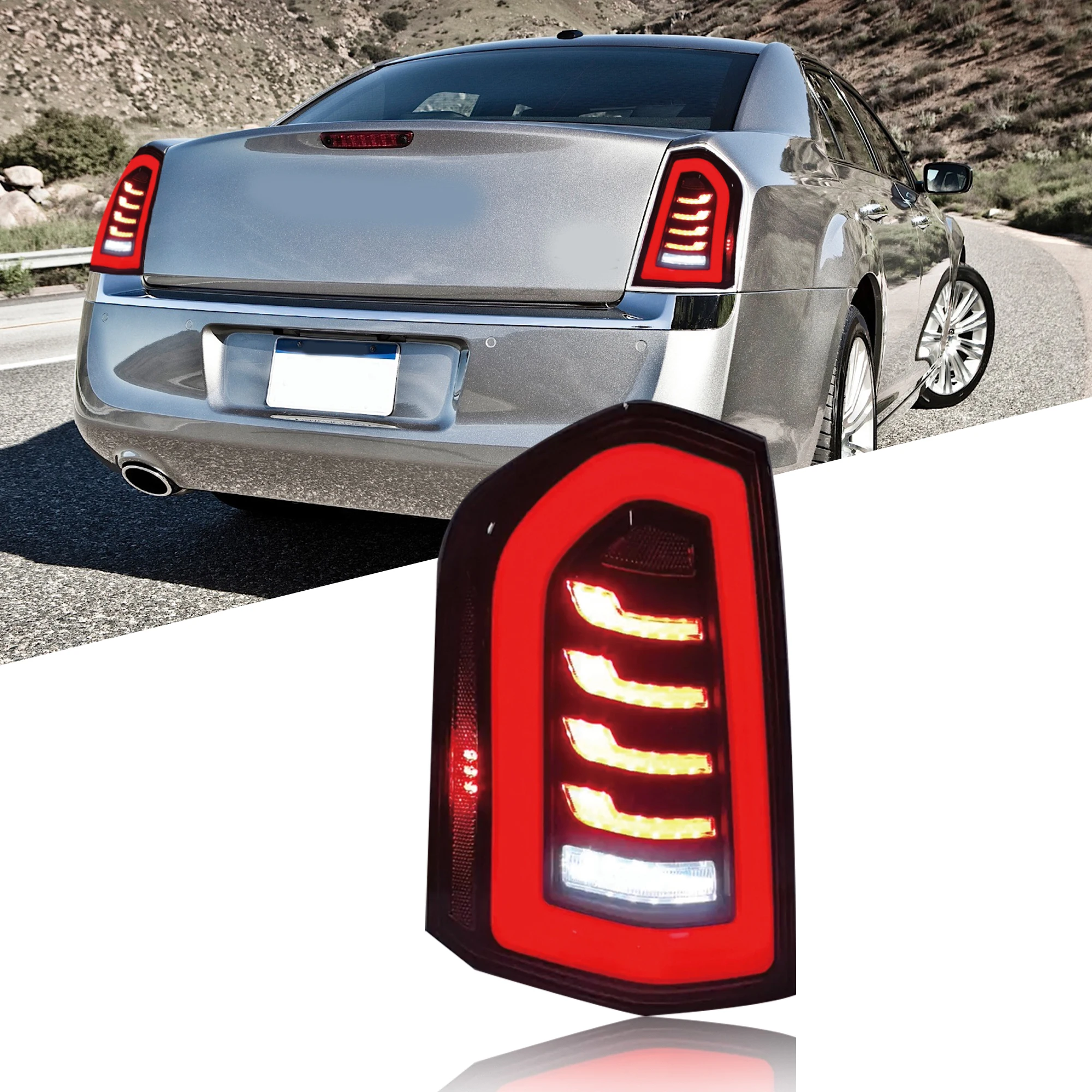 

motion Full LED Tail Lights for Chrysler 300c Rear Lamps With Clear Lens 2011 2012 2013 2014