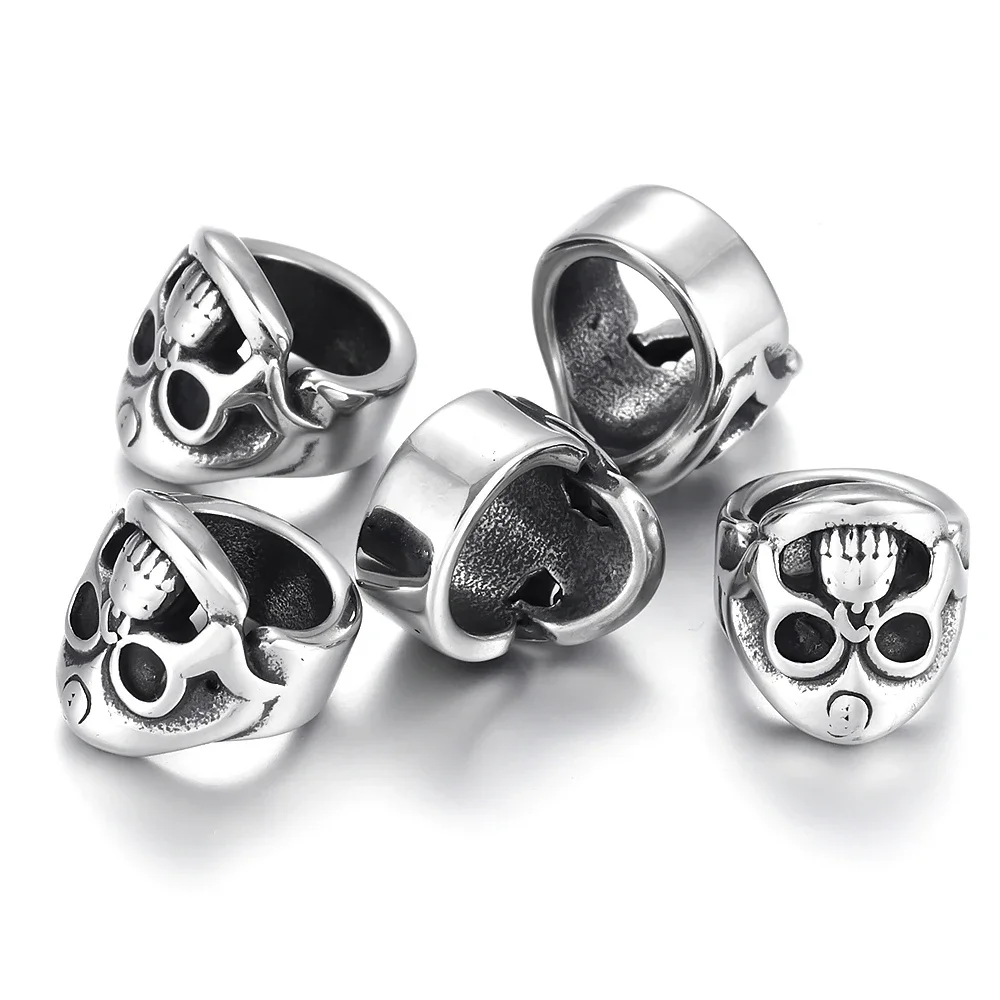 Stainless Steel Skull Beads Metal Spacer Large Hole 8mm Charm Slider DIY Men Bracelet Making Supplies Jewelry Findings