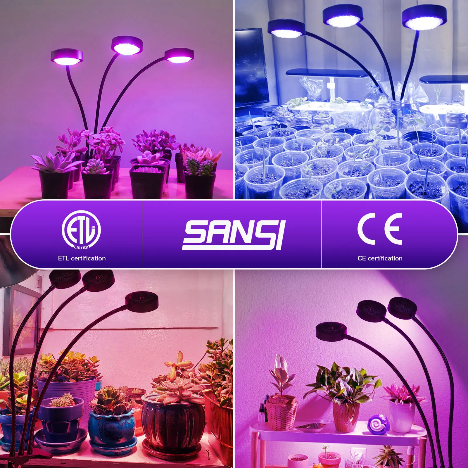 24W Power Full Spectrum Gooseneck Grow Lamp for Indoor Plants 3 Modes 5 Dimmable Brightness Timer Clip-on Plant Lights for Seeds