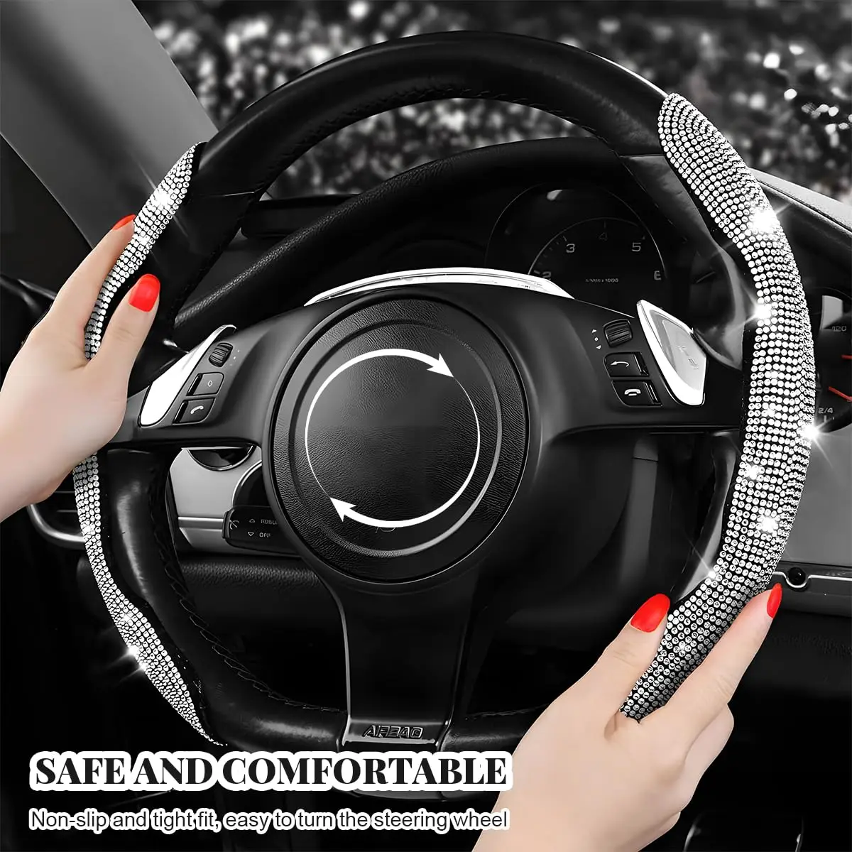 2PCS Diamond-encrusted Car Universal 38cm Steering Wheel Cover Colorful Bronzing Diamond BlingBling Steering Wheel Accessories