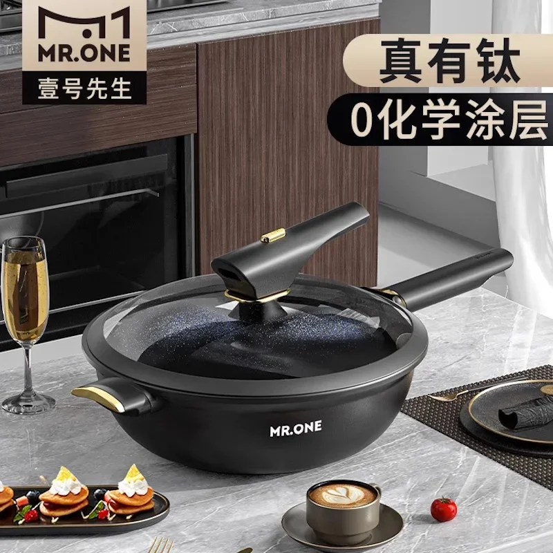 

Uncoated cookware wok pan 32cm cooking pot non stick frying pan Smokeless Pots and pans steamer Gas induction cooker universal