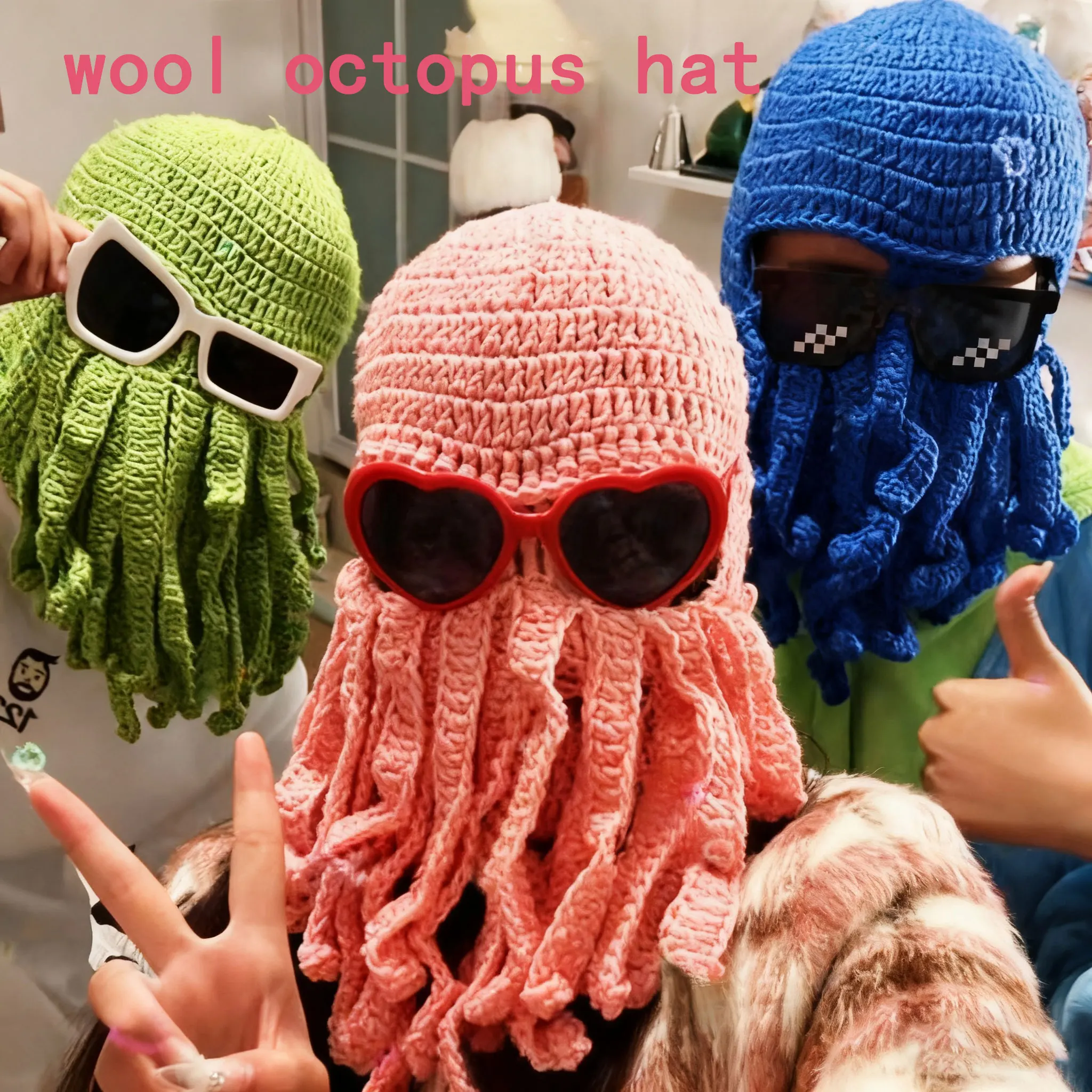 قبعة الأخطبوط المحبوكة يدويًا غريب الأطوار، دعامة تنكرية فريدة من نوعها، قبعة الأخطبوط الأنيقة