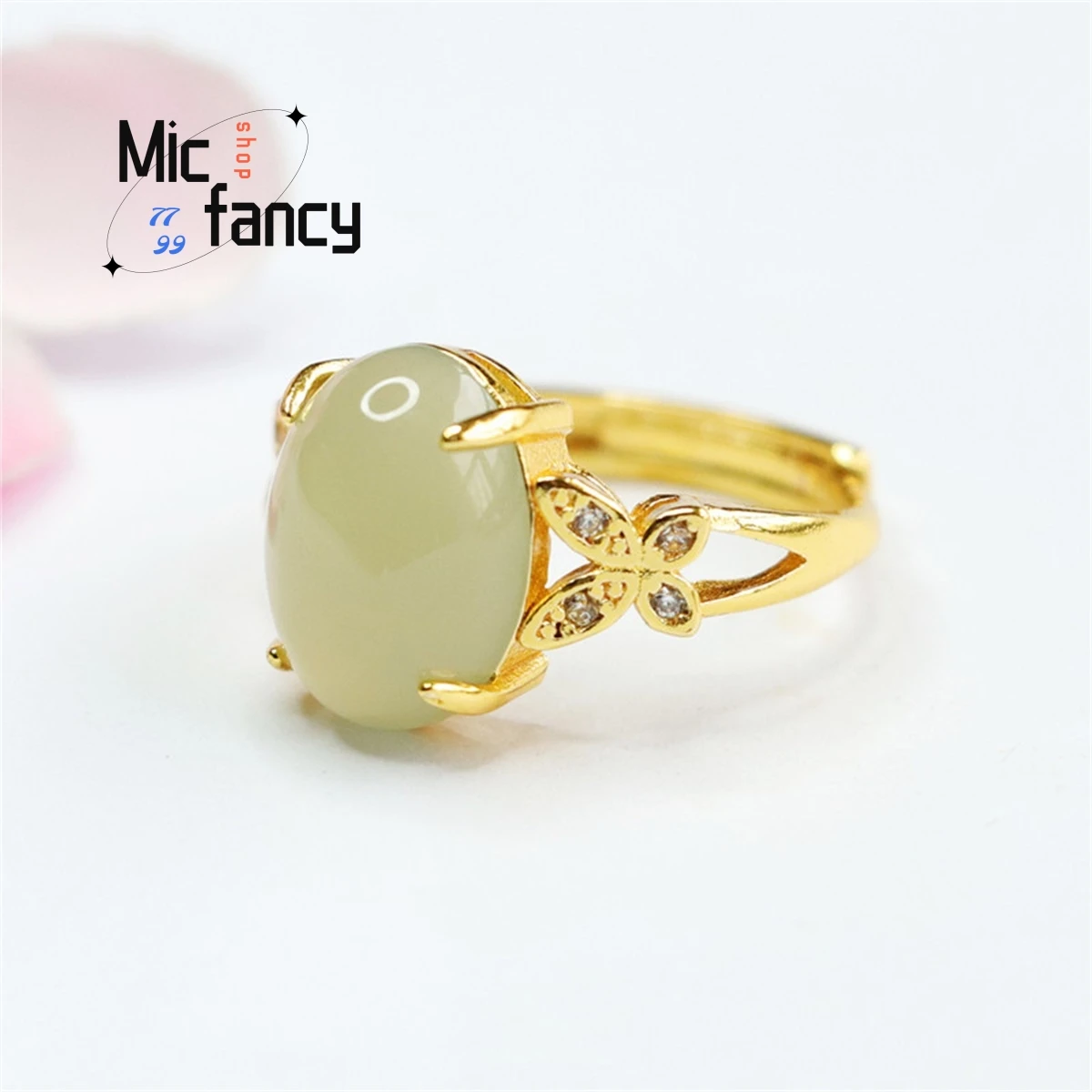 

Natural Hotan Jade Double Butterfly Ring Adjustable Simple Exquisite Personalized Women Jewelry Couple Promise Love Holiday Gift