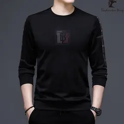 Spring Autumn Korean Style O-neck T-shirt for Men Big Letter Print Fashion Sweater Streetwear Tops