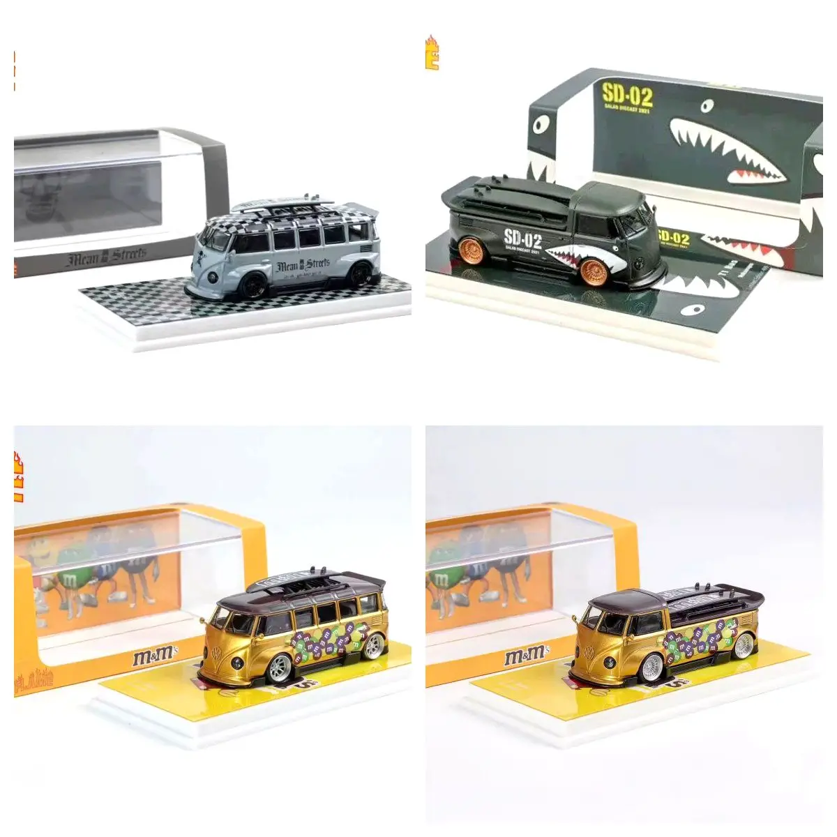 Flame LF Model 1/64 VW T1 Bread pickup Kombi Wide-body Alloy car Model Collection gift Set