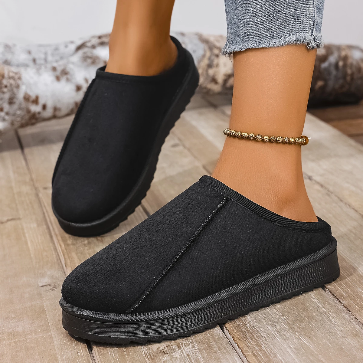 

Chelsea Ankle Snow Boots Women Winter New Brand Fur Short Plush Warm Flats Slippers Platform Shoes Flip Flops Botas Cotton Shoes