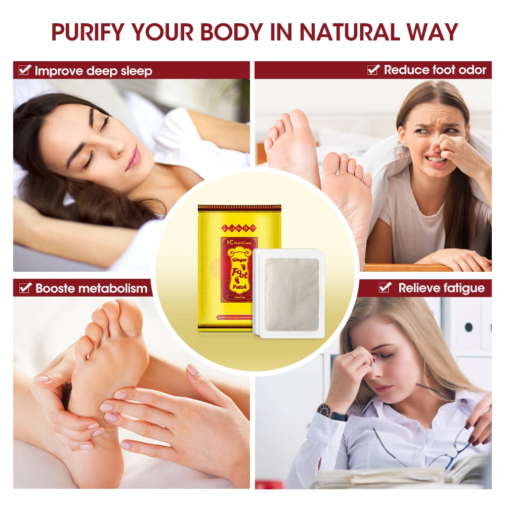 10/20/30Pcs Natural Ginger Foot Patch Herbal Detox Foot Sticker Weight Loss Relieve Stress Relaxation Deep Cleansing Help Sleep