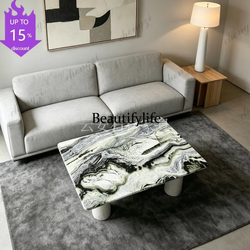 EE182 Nordic style light luxury natural green marble square coffee table living room sofa coffee tea table