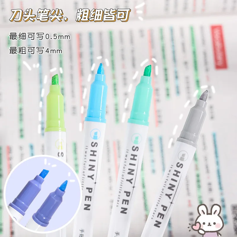 4pcs/Set Sparkling Pink Highlighter Learning Marking Pen Art Drawing Graffiti Pen Hand Account Key Marking Stylo School Office