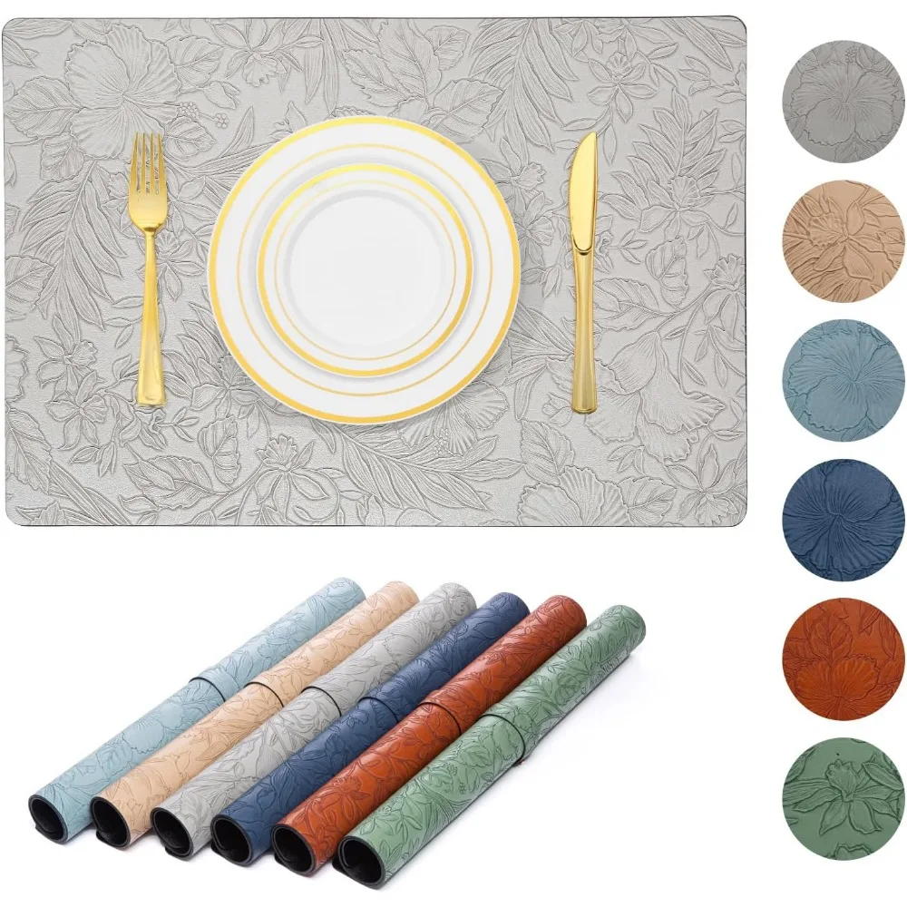 Tischsets aus Kunstleder, zweifarbiges, wendbares Hot-Stamping-Tischset, hitzebeständige und rutschfeste, abwischbare High-End-Tischset