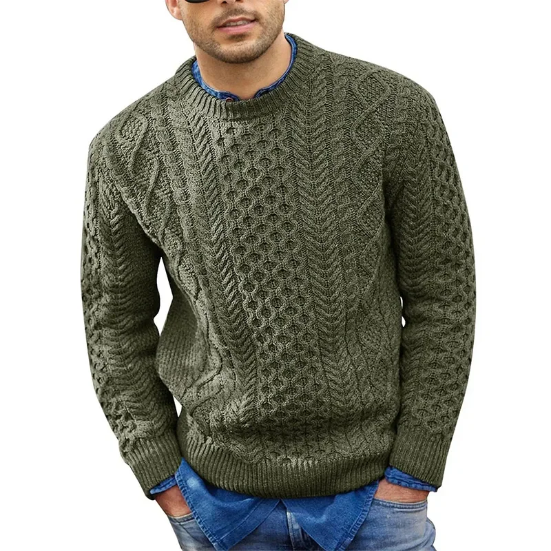 Sweater rajut pria, atasan sweter rajutan memutar, Pullover Slim-fit baru musim gugur musim dingin kerah O lengan panjang