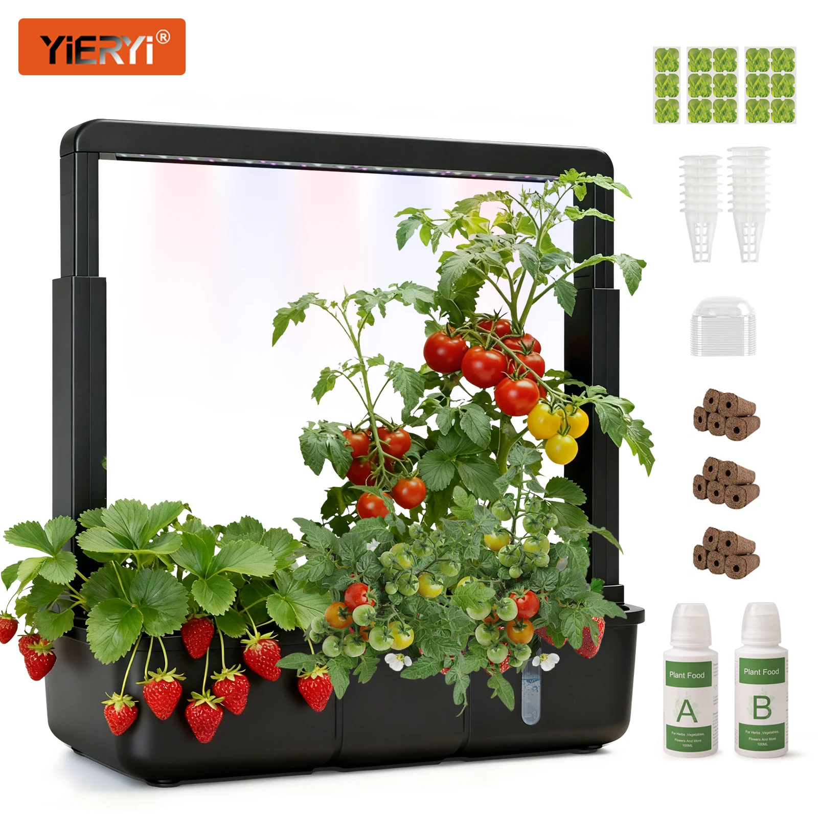 15-Pods Indoor Hydroponic Garden Kit with LED Grow Light Smart Herb Garden System 3.5L Water Tank Adjustable Height Planter