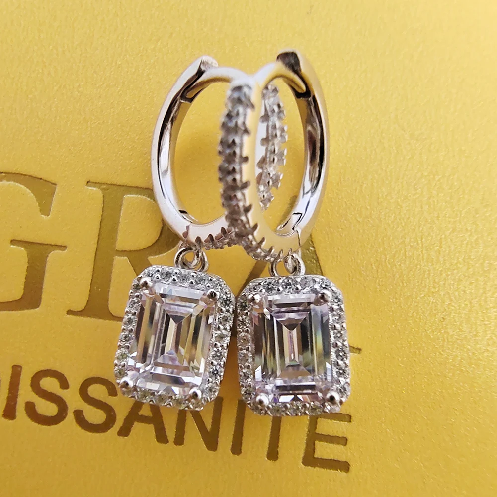 

Luomansi 1+1CT 5X7MM Emerald Cut Rectangular Moissanite Earrings passed the diamond test 100% - S925 Silver Jewelry Wedding Gift