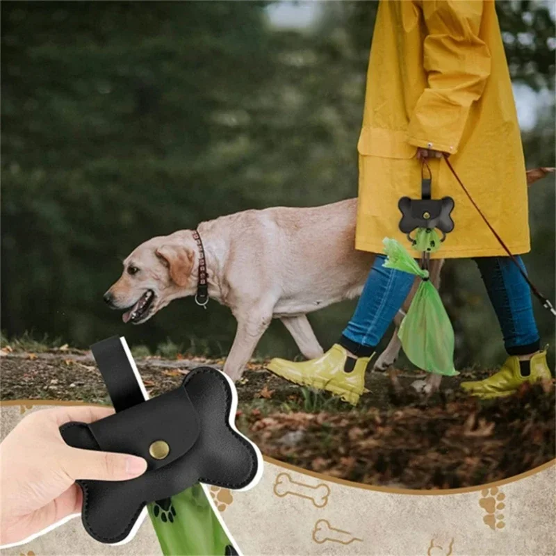 강아지 Dog Poop Pickup Bag Dispenser with Leash Clip Pet Waste Bag Dispenser for Dog Pooper Pet Outdoor PoopBag Leathers Holder