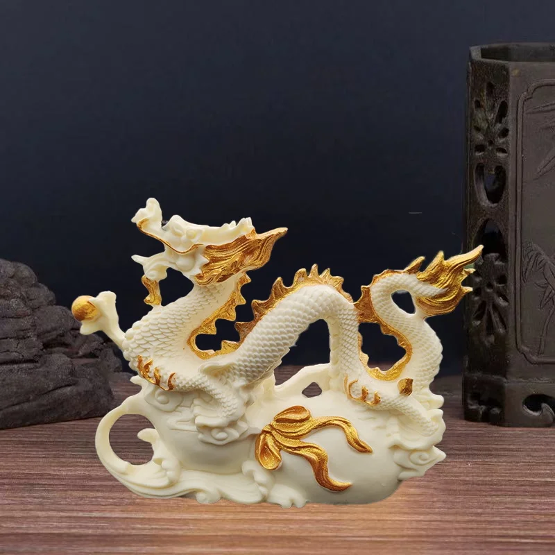 Chinese Feng Shui White Dragon Statue ，Zodiac Auspicious Dragon，Home Living Room, Room Office  Animal Decoration Accessories