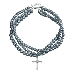 New Fashion Trend Accessories Glass hand beaded cross multilayer Necklace Jewelry for Women