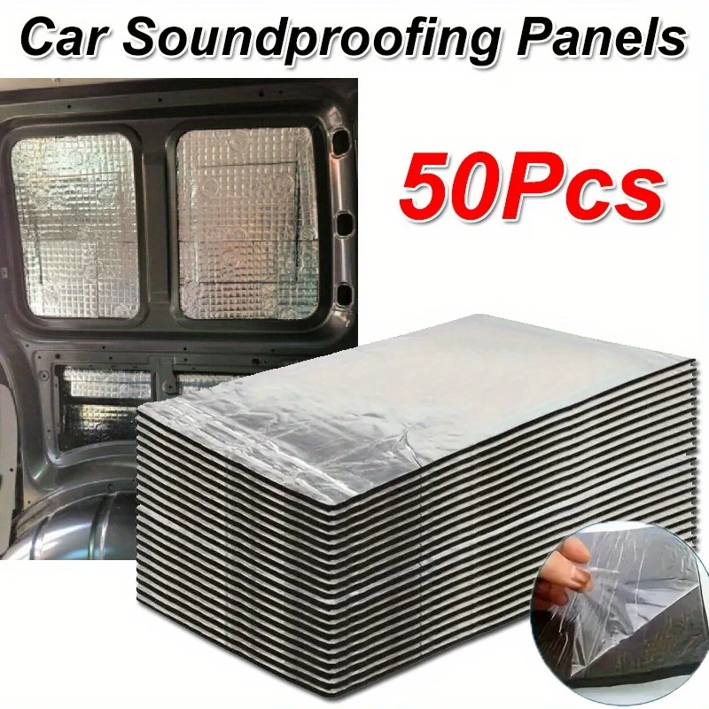 50PCS Value Pack Car Soundproof Insulation Mat for Vehicles Heat Shield Self Adhesive Noise Deadening Pad for Door Roof Engine