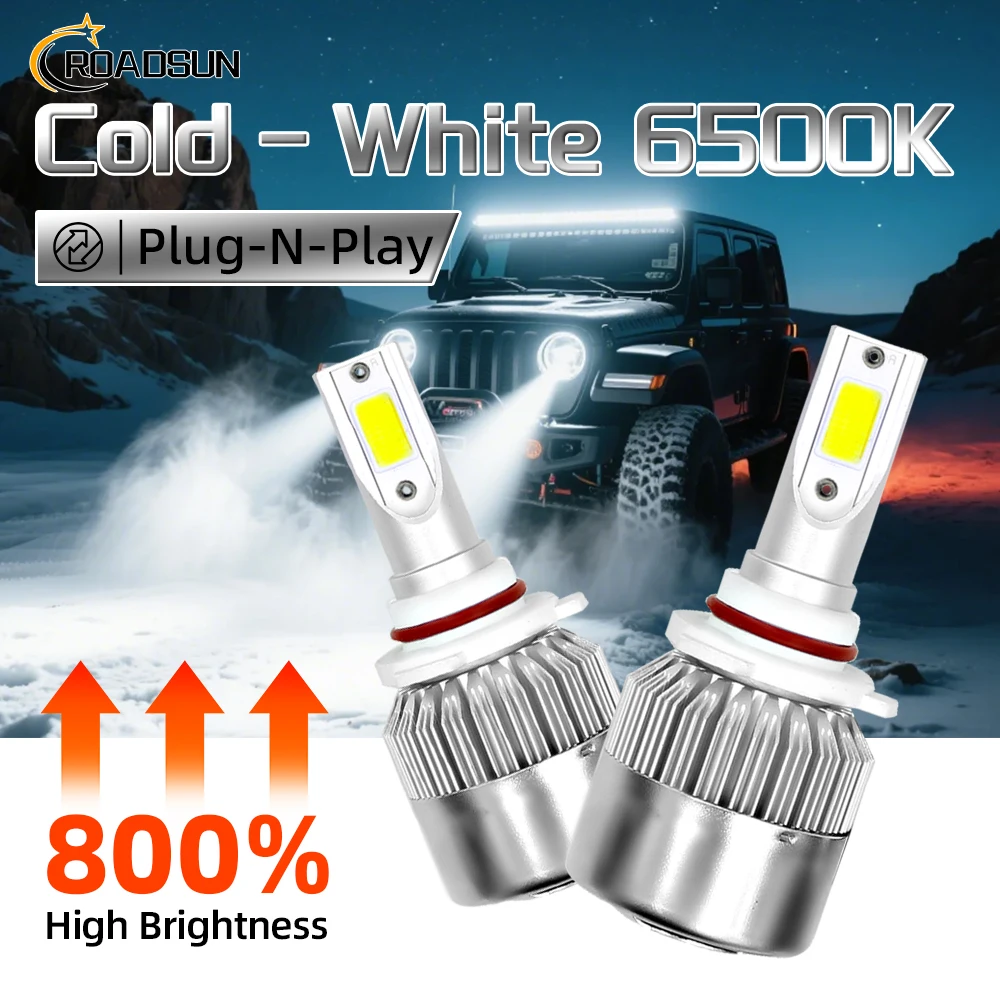 2 Stück 25000LM 9005/HB3 superhelle LED-Scheinwerferlampen, COB-Chip, Fern- und Abblendlicht, 6500 K, Weiß, 50.000 Stunden Lebensdauer