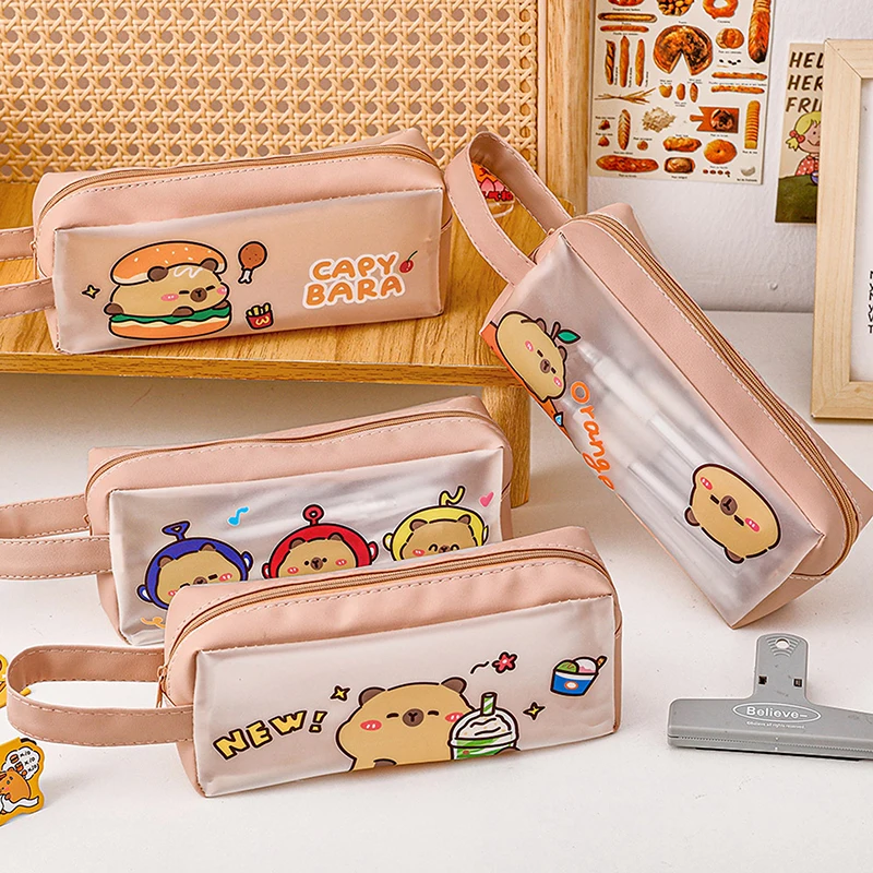 Cartoon Translucent Ins Capybara Pencil Case For Storing Learning Stationery School Gifts Studenten Kids High-capacity ﻿