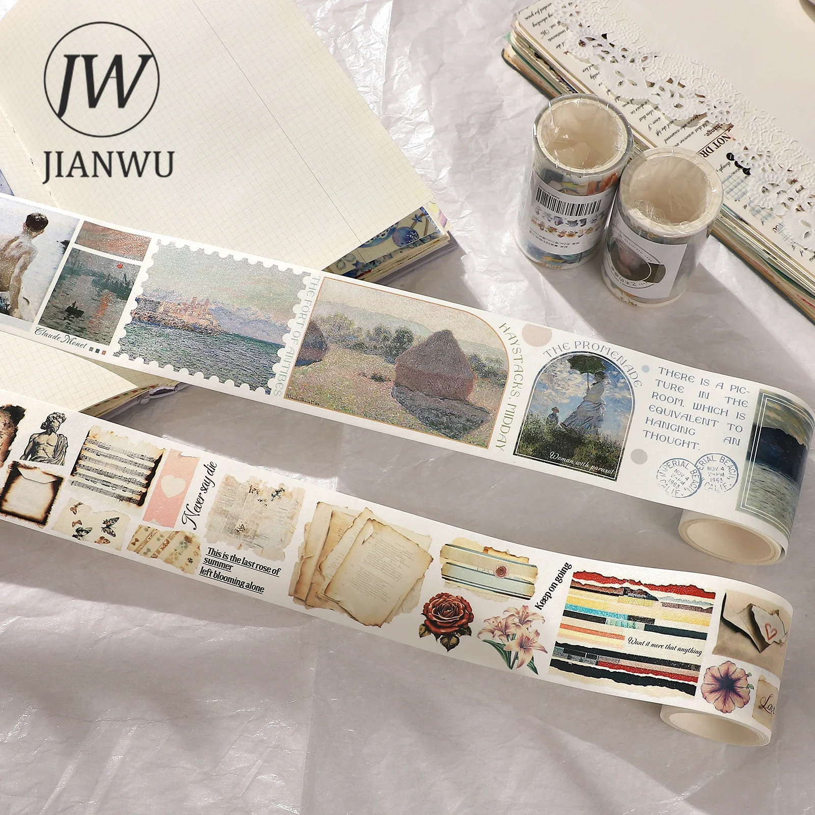 JIANWU 200cm/300cm/ Roll Literary Kawaii Material Flower Landscape PET Washi Tape Creative DIY Journal Collage Decor Stationery