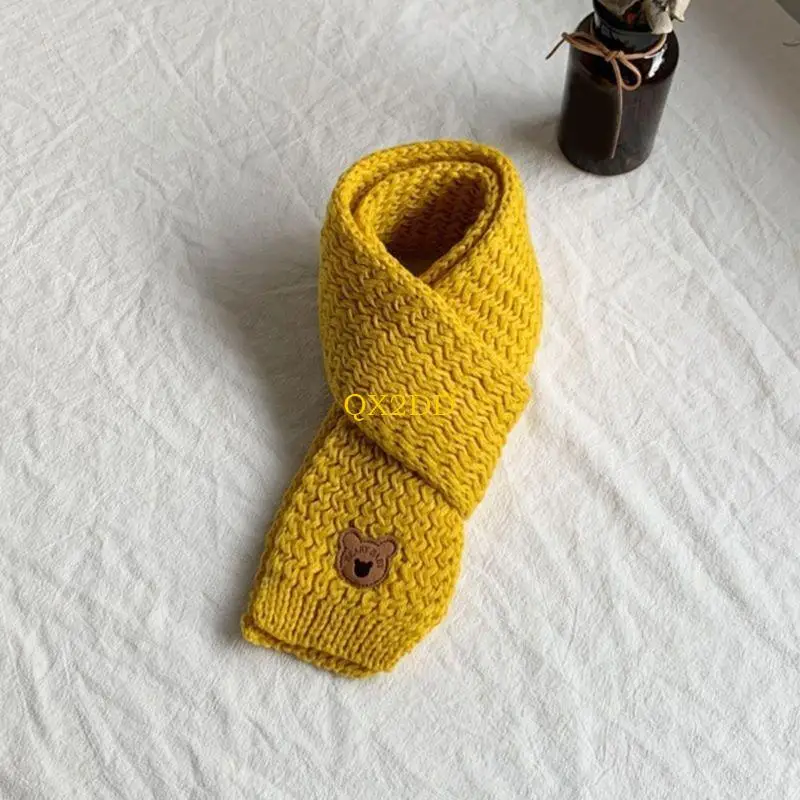 QX2D Little Bear Label Knit Scarf Children's Winter Neck Cover Windproof Neckerchief