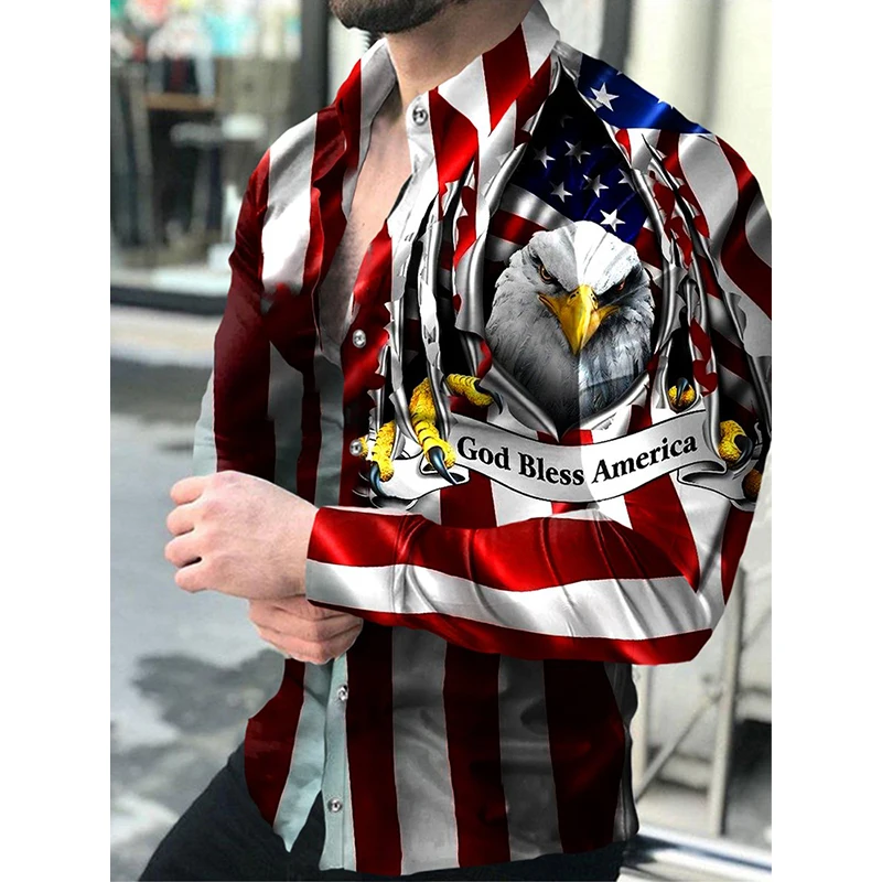 Luxury Eagle Shirts American FLag 3d Printed Shirts Men Fashion Shirt Hawaiian Casual Beach Cardigan Blouse Men\'s Clothing