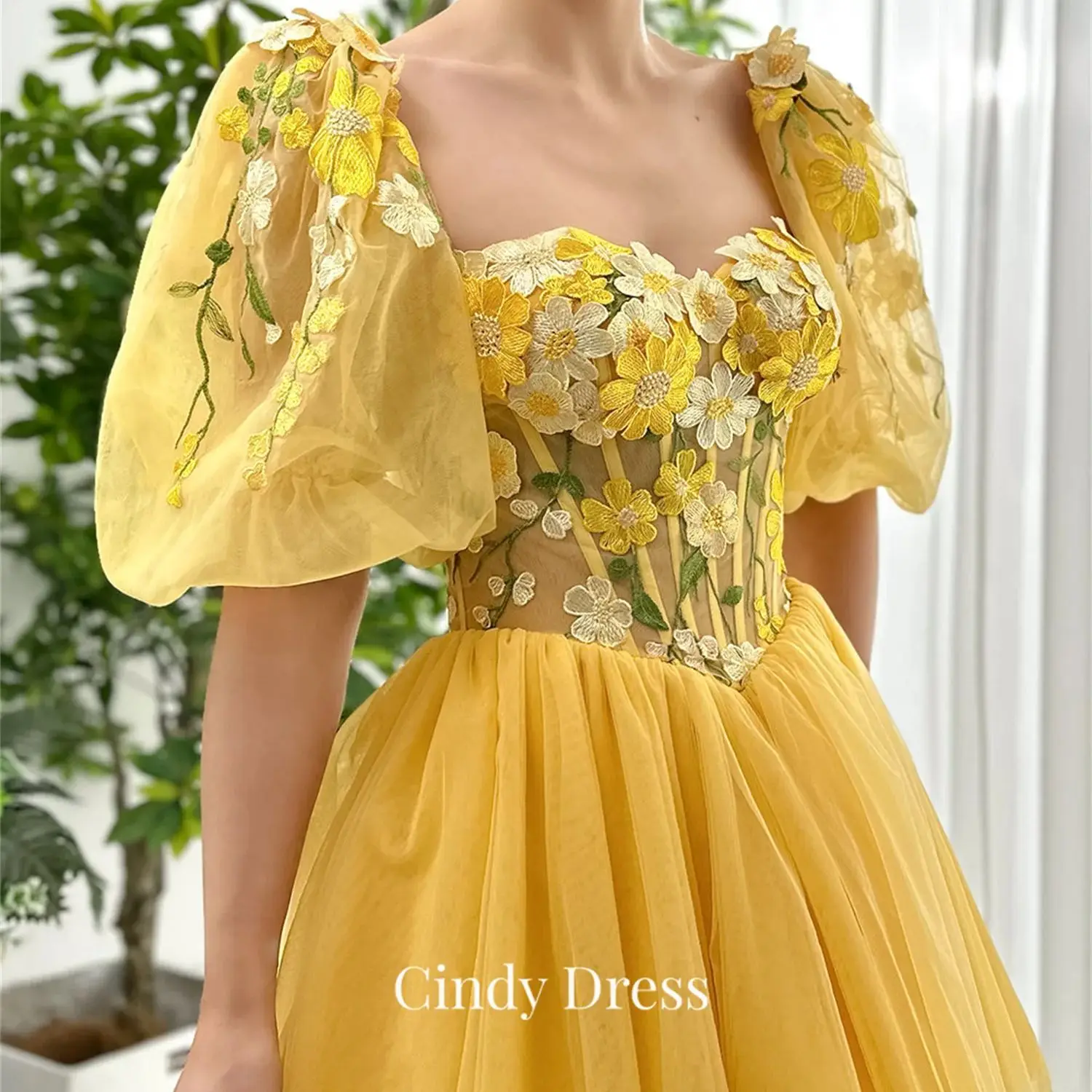 

Cindy Corset Yellow 3D Flowers Sweetheart Elegant Dresses for Women Wedding Party Gold Dress Robe Soiree De Luxe 2024 Jancember