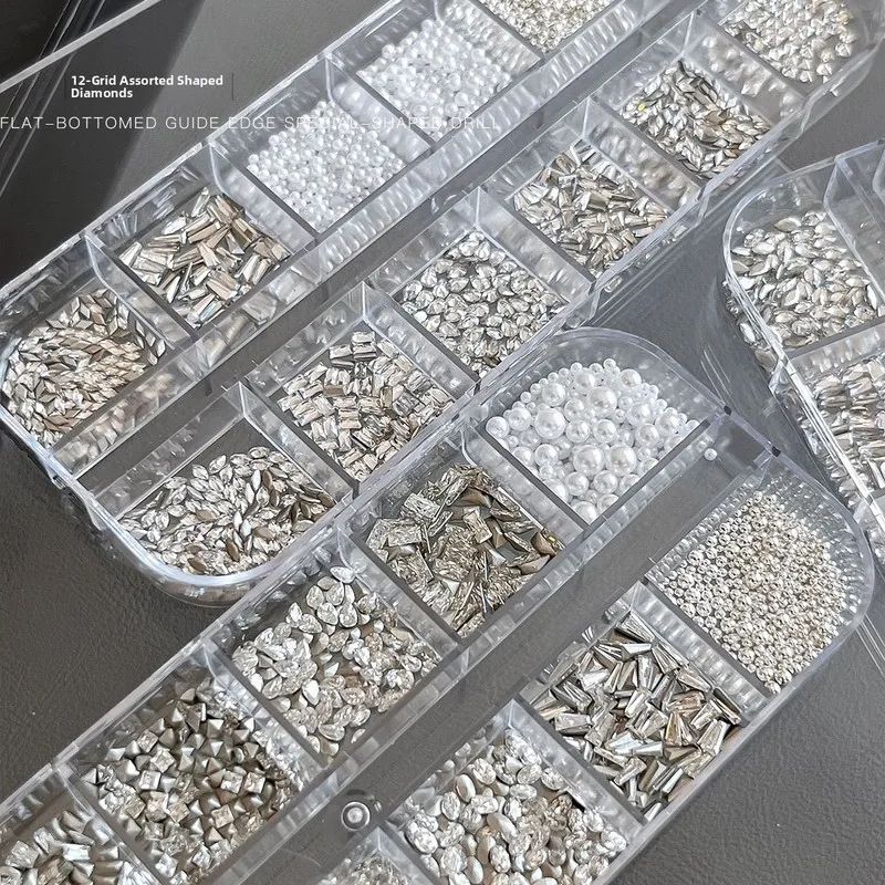 LYLE 12 Grid Sparkly Marquise Pearl Mini Fancy Shape Rhinestone Mixed 3D Nail Art Decor for DIY Wholesale Manicure Supplies