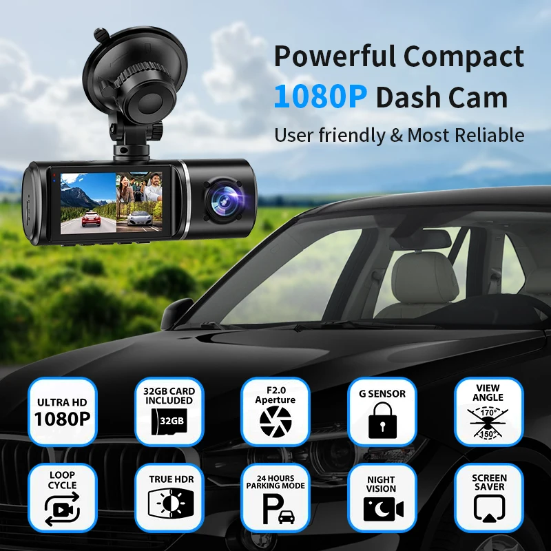 Dash Cam Front and Rear 1080P HD 3 Channel Car Camera Front Rear and Inside Loop Recording Night Vision HDR 4Hr Parking,G-Sensor