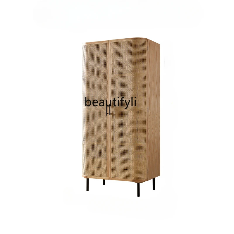 

Nordic Solid Wood Rattan Wardrobe Vertical Hinged Door Japanese Style Small Apartment Bed & Breakfast Bedroom Wardrobe