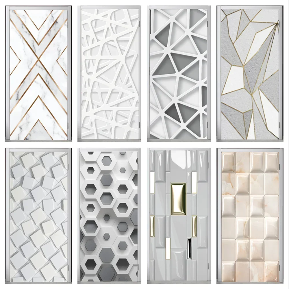 PVC Waterproof Door Sticker White Wood Self-adhesive Wallpaper Doors Renovation Living Room Bedroom Decor Peel and Stick Poster