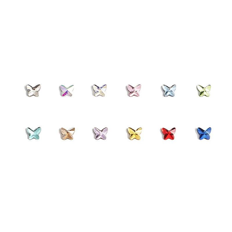 Mini 4MM Flat Back Butterfly Nail Art Rhinestones 12Color Glass Crystals Stone DIY Manicure Decorations Diamond 100pcs