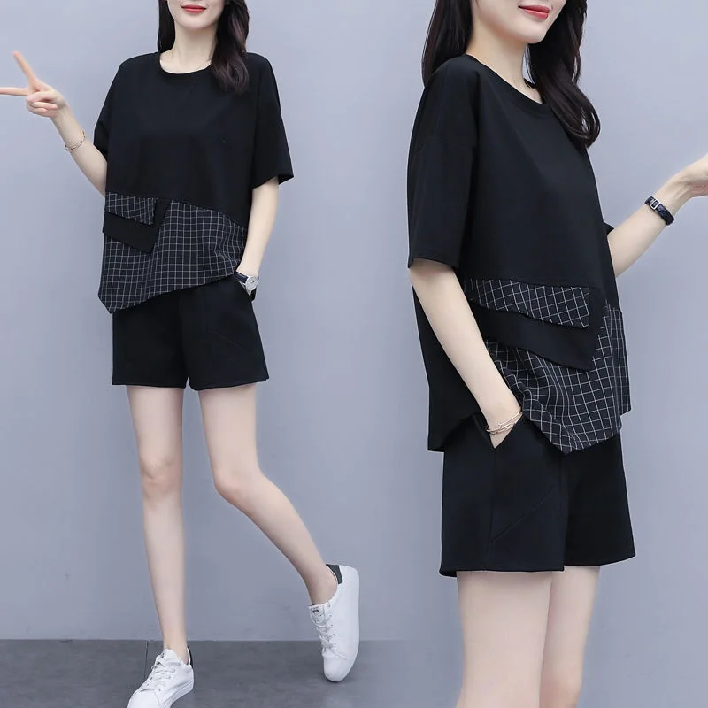 Women\'s Slim Suit Crop Top Shorts Two Piece Set 2022 Summer New Korean Plus Size Clothing Casual Loose Fashion Outfits For Women