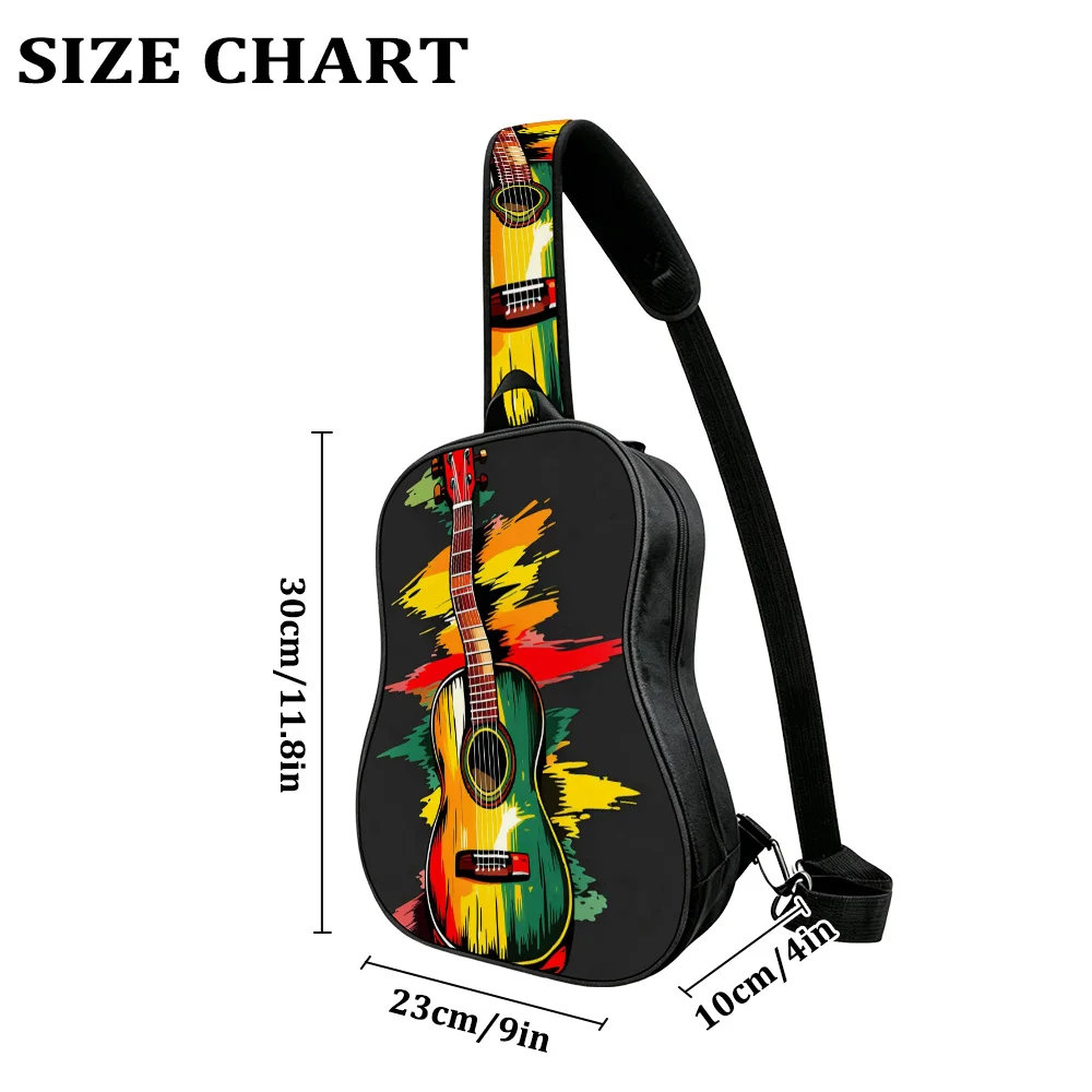 Reggae splash Men's Guitar Chest Bag, Sling Bag,  Print Crossbody Pack with Zipper, Work Commute Bag, for Adults Enthusiasts